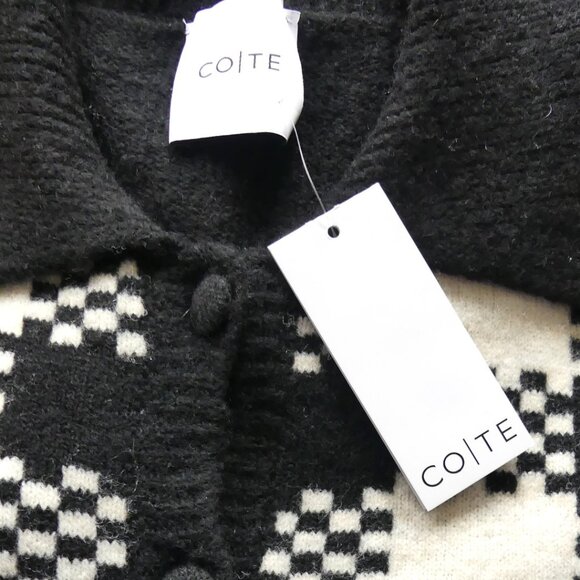 COTE Black White Button Down Camilla Cardigan Check Knit Sweater USA Size Small - Picture 4 of 11